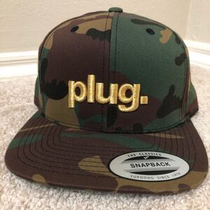 YUPOONG SnapBack Hat/Cap Camo with Gold Plug Embroidered Logo Adjustable OS